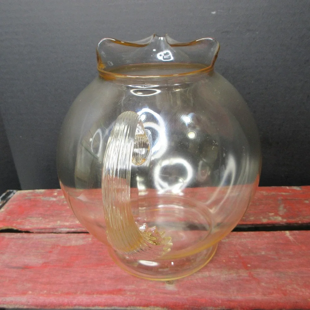 Vintage Amber Yellow Glass Pitcher & 4 Tumblers Set Juice Water Retro